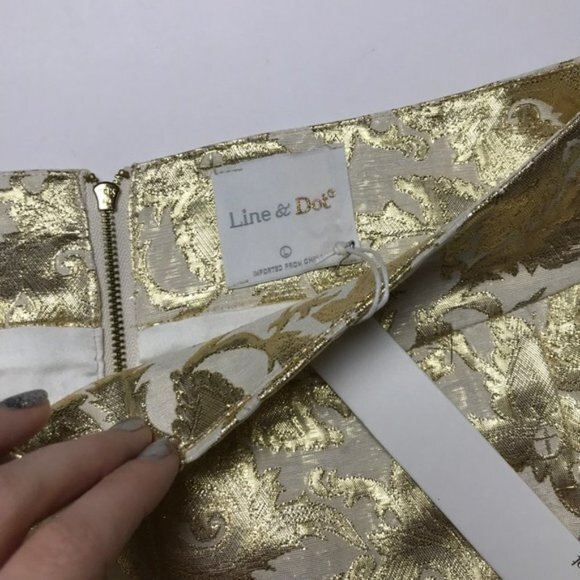 Line & Dot NWT Gold Jacquard Mini Skirt Size Large Coquette Retro Glam NYE - Picture 5 of 5